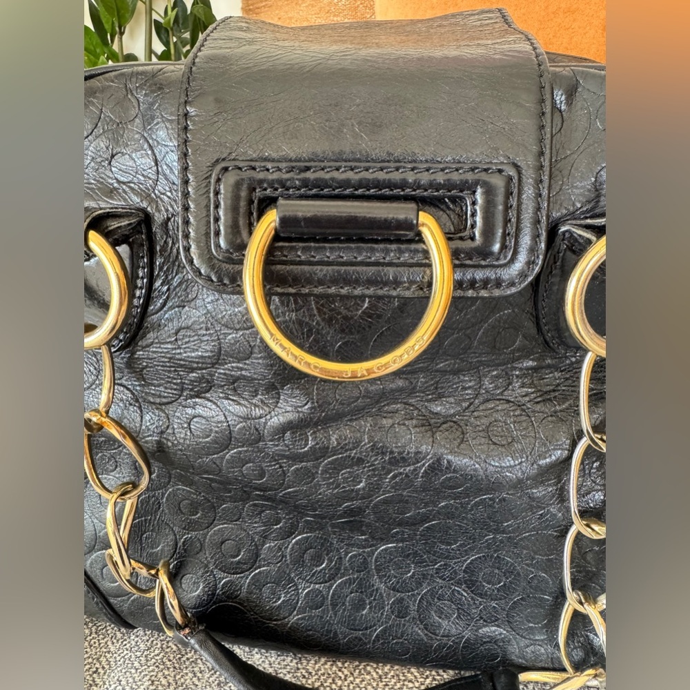 Marc Jacobs Rare Vintage Black Leather Satchel with Gold Chain Handles - Picture 8 of 16